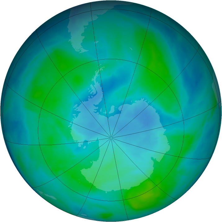 Antarctic ozone map for 15 February 2015